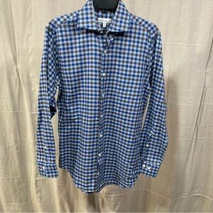 Peter Millar Blue Brown Plaid Button-down Shirt
